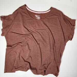 Muk Luks Women's Size 2XL Ruffle Short Sleeve Shirt Top Pink Brown Sweatshirt